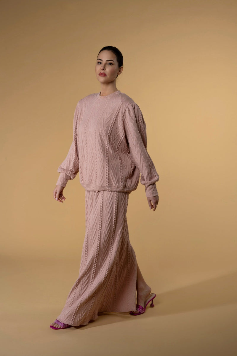 Skirt Slitty Knit Pink Blush |تنورة Slitty Pink Blush - Maison Clad