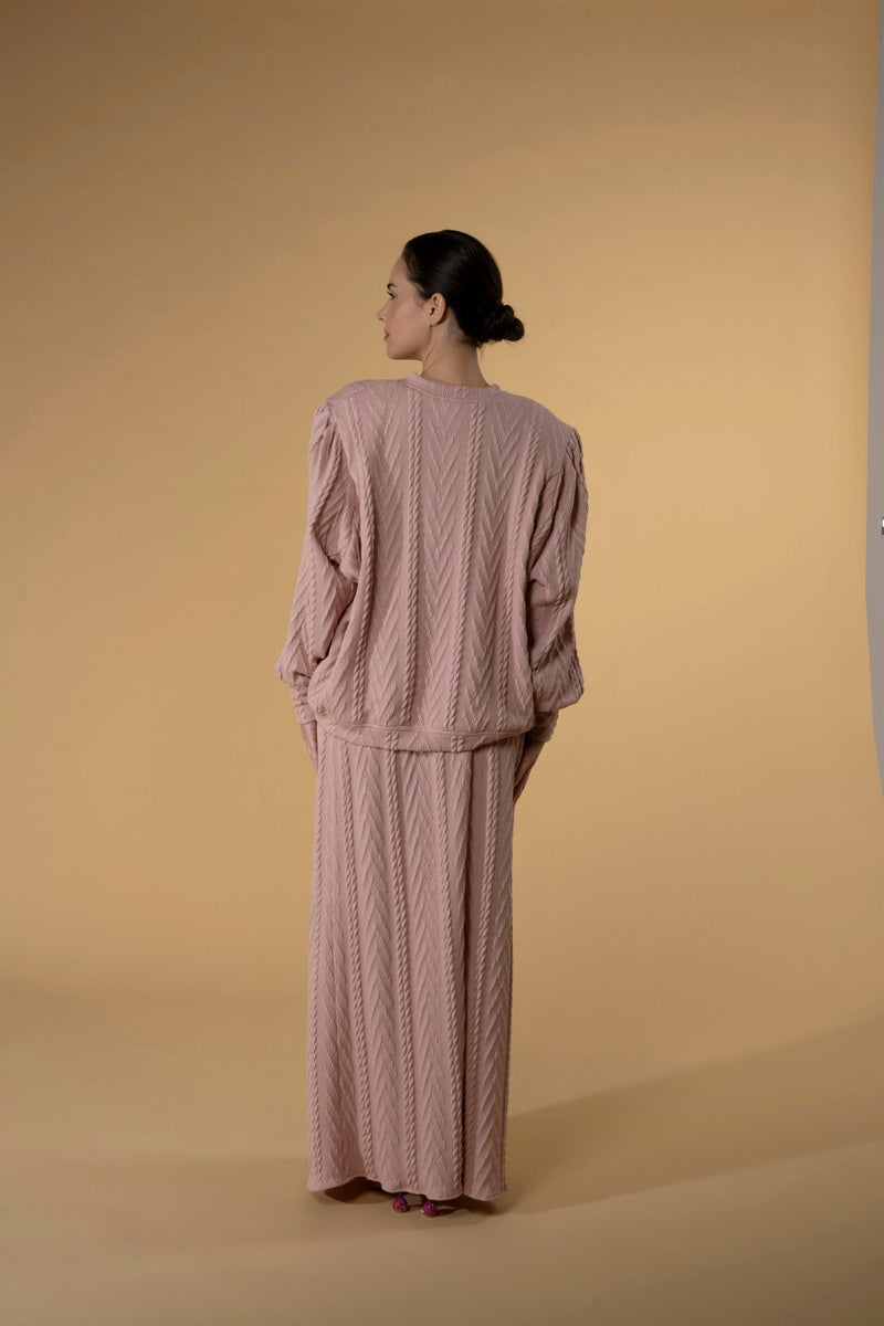 Skirt Slitty Knit Pink Blush |تنورة Slitty Pink Blush - Maison Clad