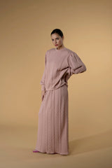 Skirt Slitty Knit Pink Blush |تنورة Slitty Pink Blush - Maison Clad
