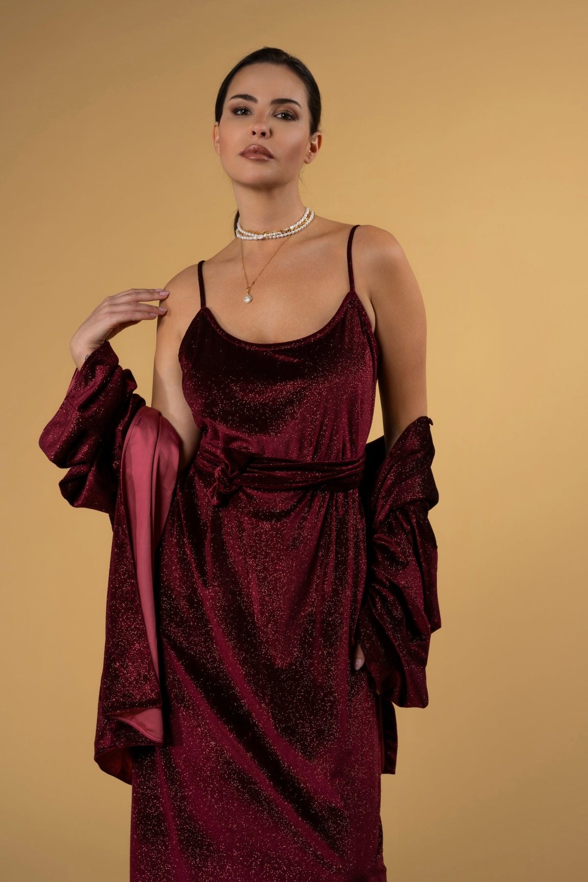 Straps Dress Dalvina Shimmers Velvet |فستان Dalvina Shimmers Velvet - Maison Clad