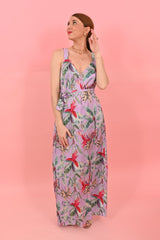 Straps Dress ELVY Parrots Purplel |فستان Elvy - Maison Clad