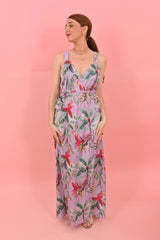 Straps Dress ELVY Parrots Purplel |فستان Elvy - Maison Clad