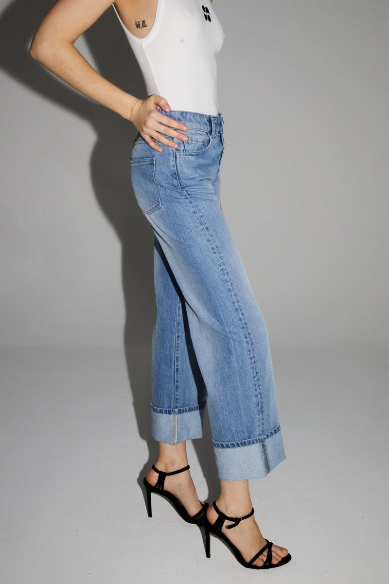 Trouser Denim Kate Straight Blue |سروال Denim Straight - Maison Clad