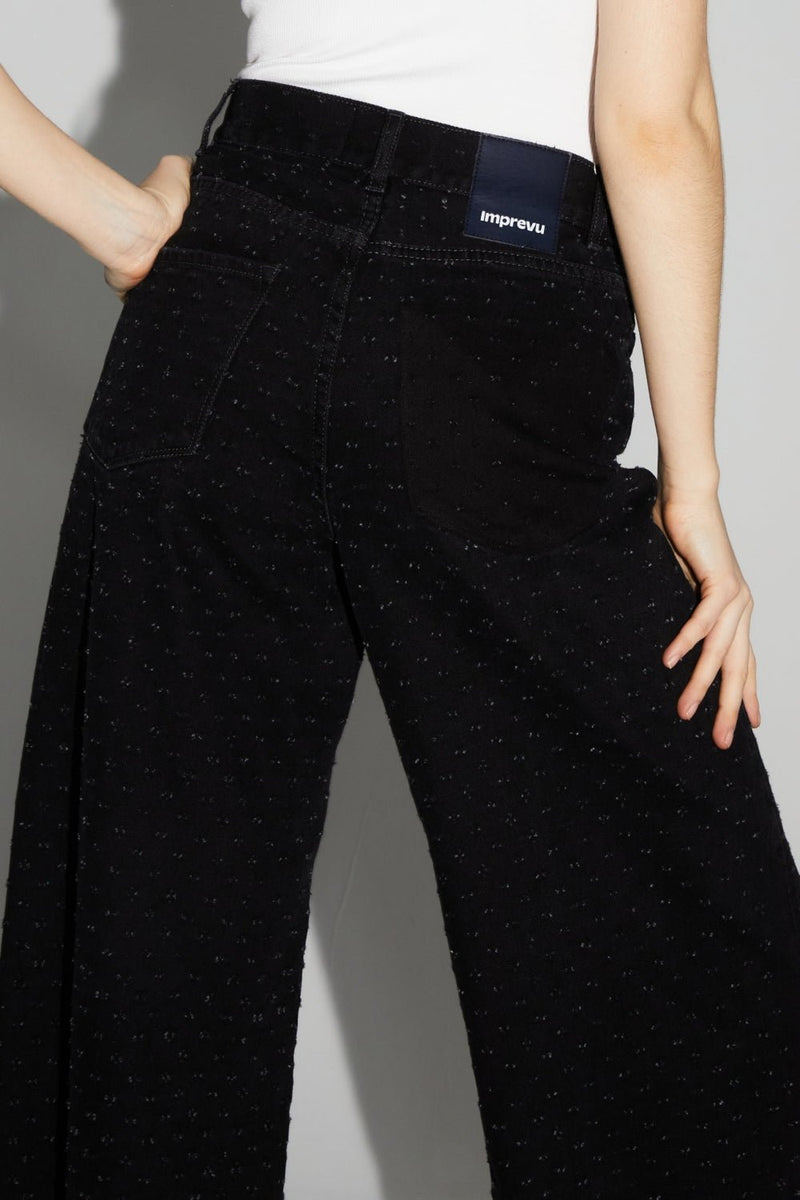 Trouser Denim Swiggy Palazzo Black Polkadots |سروال Denim Palazzo Black - Maison Clad