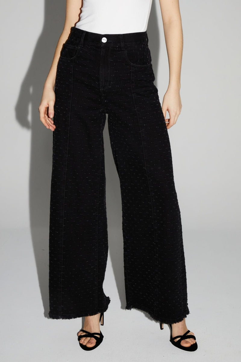 Trouser Denim Swiggy Palazzo Black Polkadots |سروال Denim Palazzo Black - Maison Clad