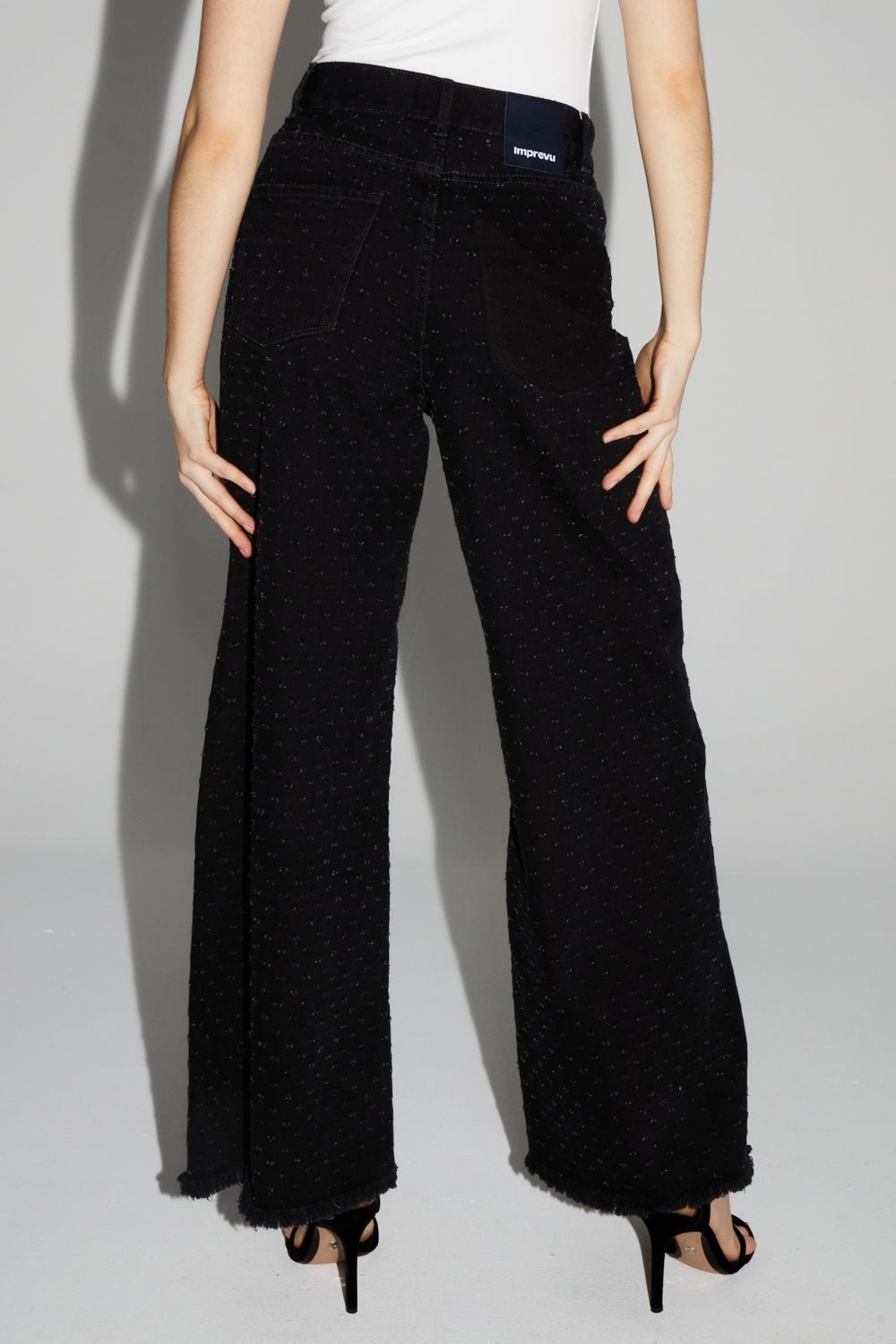 Trouser Denim Swiggy Palazzo Black Polkadots |سروال Denim Palazzo Black - Maison Clad