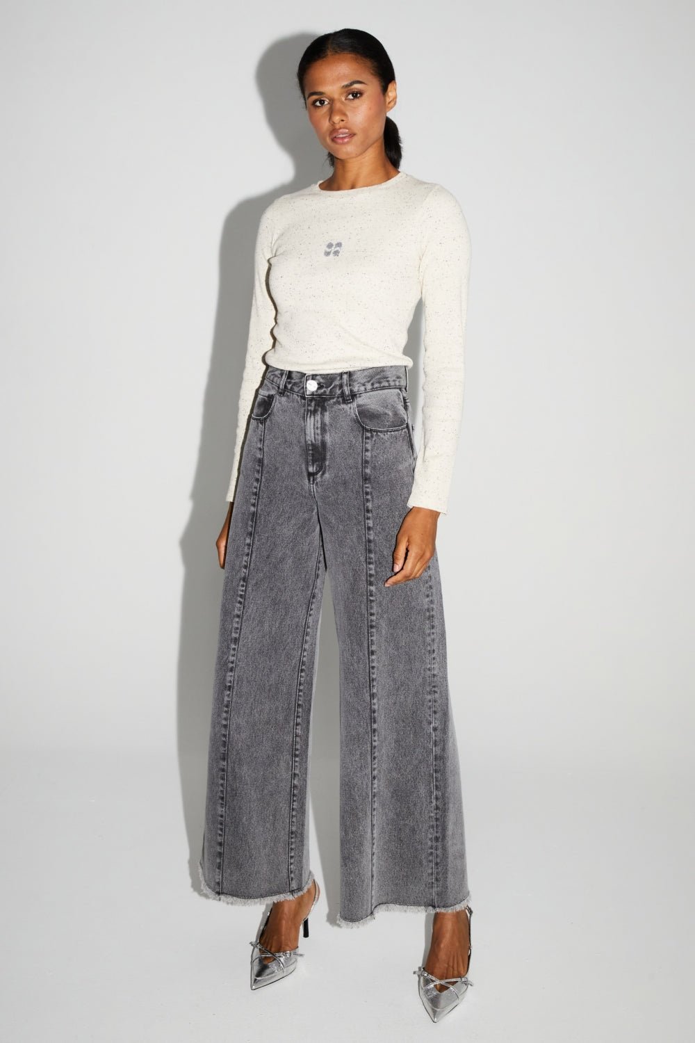 Trouser Denim Swiggy Palazzo Grey |سروال Denim Palazzo Grey - Maison Clad