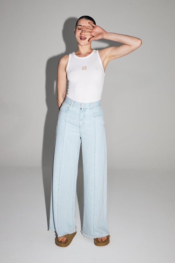 Trouser Denim Swiggy Palazzo Light Blue |سروال Denim Palazzo Light Blue - Maison Clad