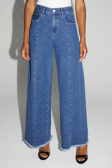 Trouser Denim Swiggy Palazzo Medium Blue |سروال Denim Palazzo Medium Blue - Maison Clad