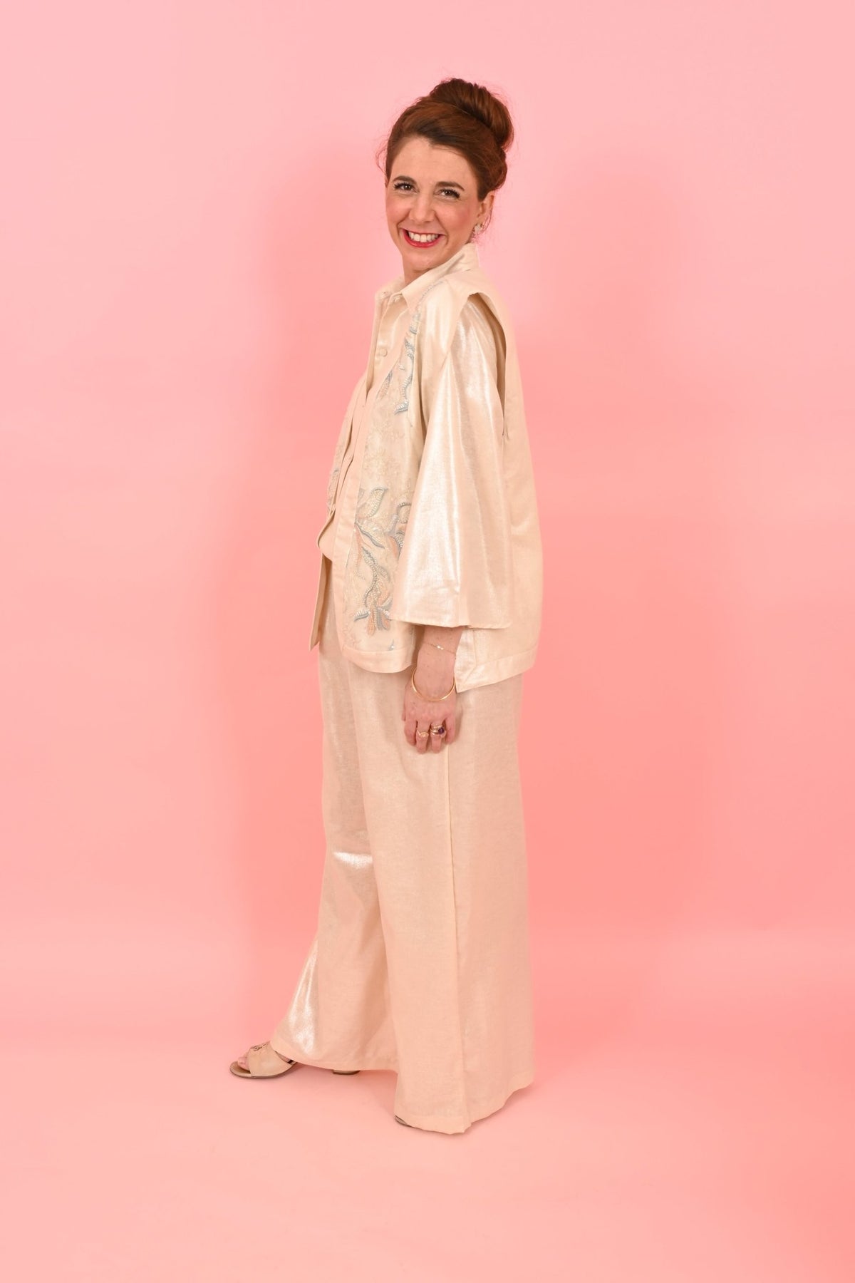 Trouser Jackomo Foiled Linen Gold |سروال - Maison Clad