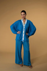 Trouser Jackomo Knitwear Side Band Lace|سروال Knit Lace Blue - Maison Clad