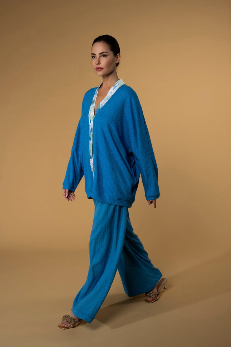 Trouser Jackomo Knitwear Side Band Lace|سروال Knit Lace Blue - Maison Clad