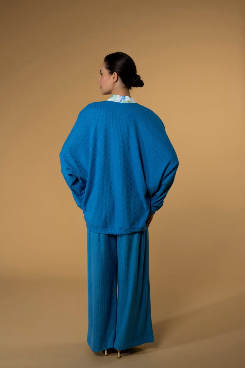 Trouser Jackomo Knitwear Side Band Lace|سروال Knit Lace Blue - Maison Clad