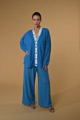 Trouser Jackomo Knitwear Side Band Lace|سروال Knit Lace Blue - Maison Clad