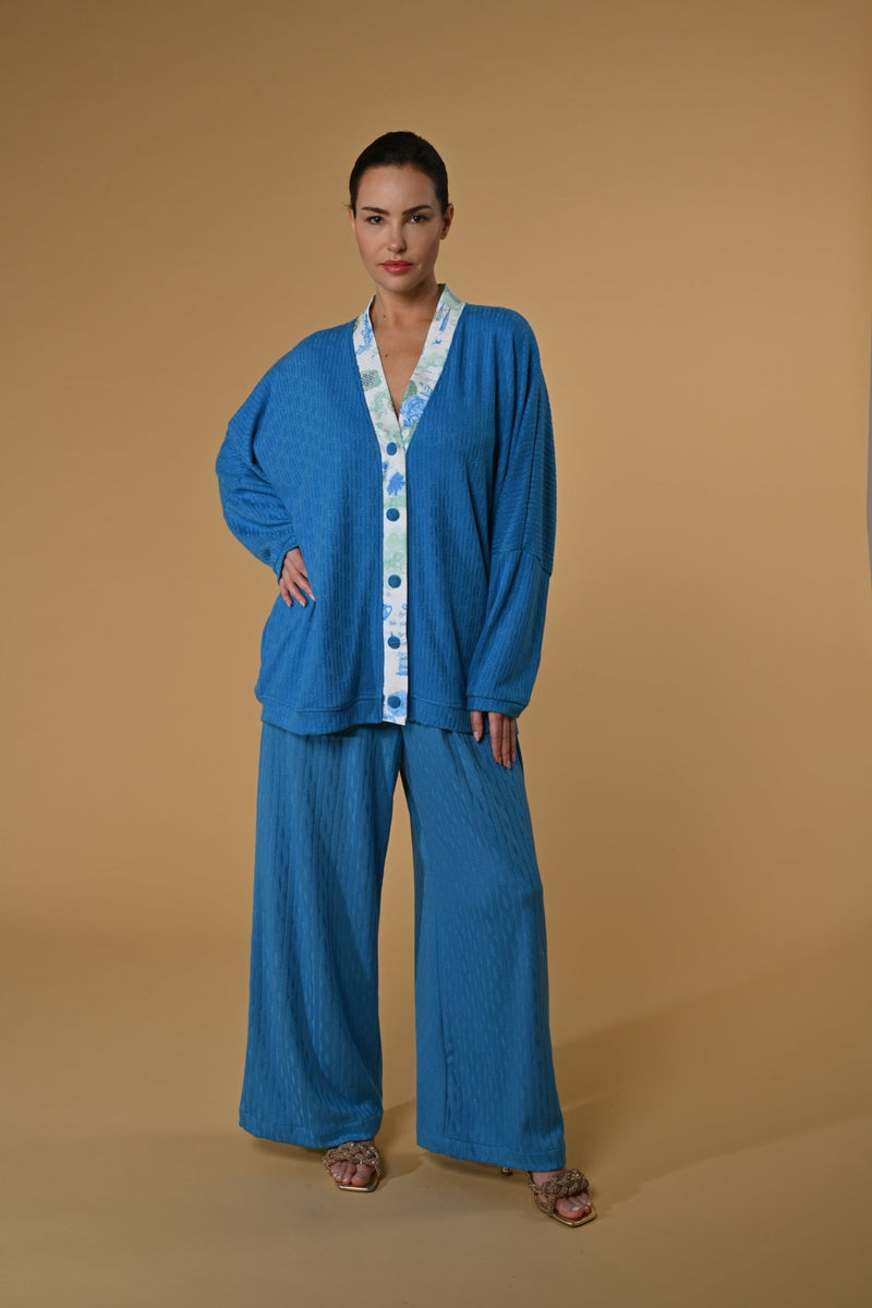 Trouser Jackomo Knitwear Side Band Lace|سروال Knit Lace Blue - Maison Clad