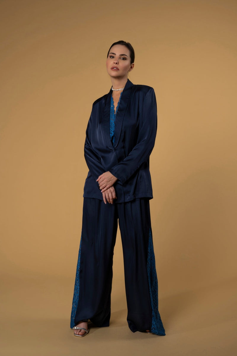 Trouser Jane Lace|سروال Jane Lace Navy - Maison Clad