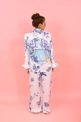 Trouser Lindsay White and Blue | سروال - Maison Clad