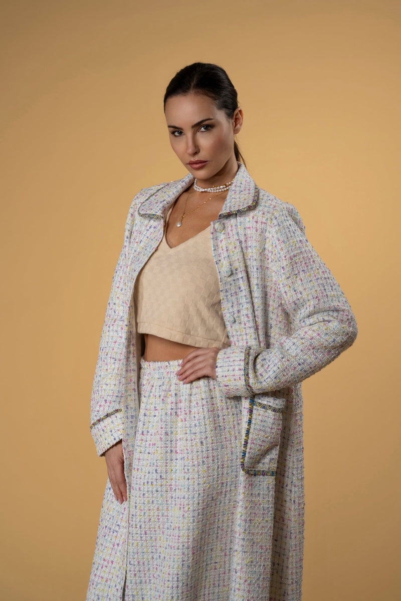 Tweed Coat Cardigan l |سترة Tweed Coat Cardigan Off White Multi - Maison Clad
