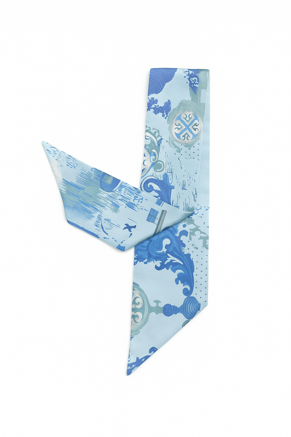 Twiggy Hair Scarf WhiteHello in our prints Jouy Blue | ربطة عنق - Maison Clad