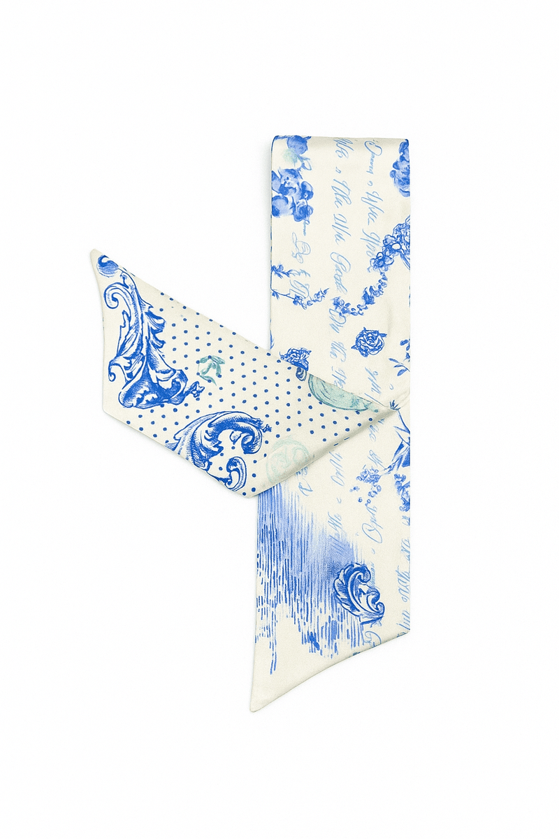 Twiggy Hair Scarf WhiteHello in our prints Jouy White Blue | ربطة عنق - Maison Clad
