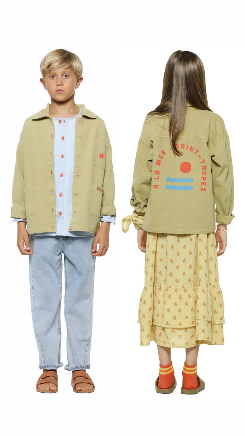 Kids Unisex Jacket Khaki W/Multicolor Prints | سترة