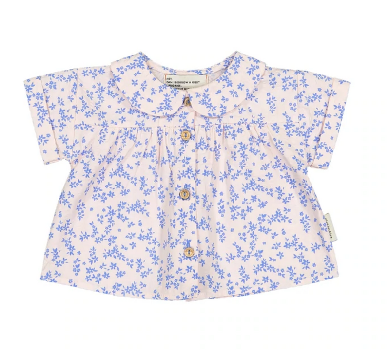 Baby Blouse Light Pink W/Flowers - Baby Round Collar بلوزة