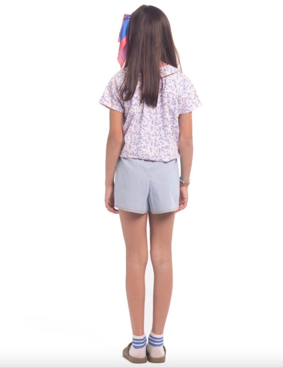 Blouse Light Pink W/Flowers - Girls بلوزة