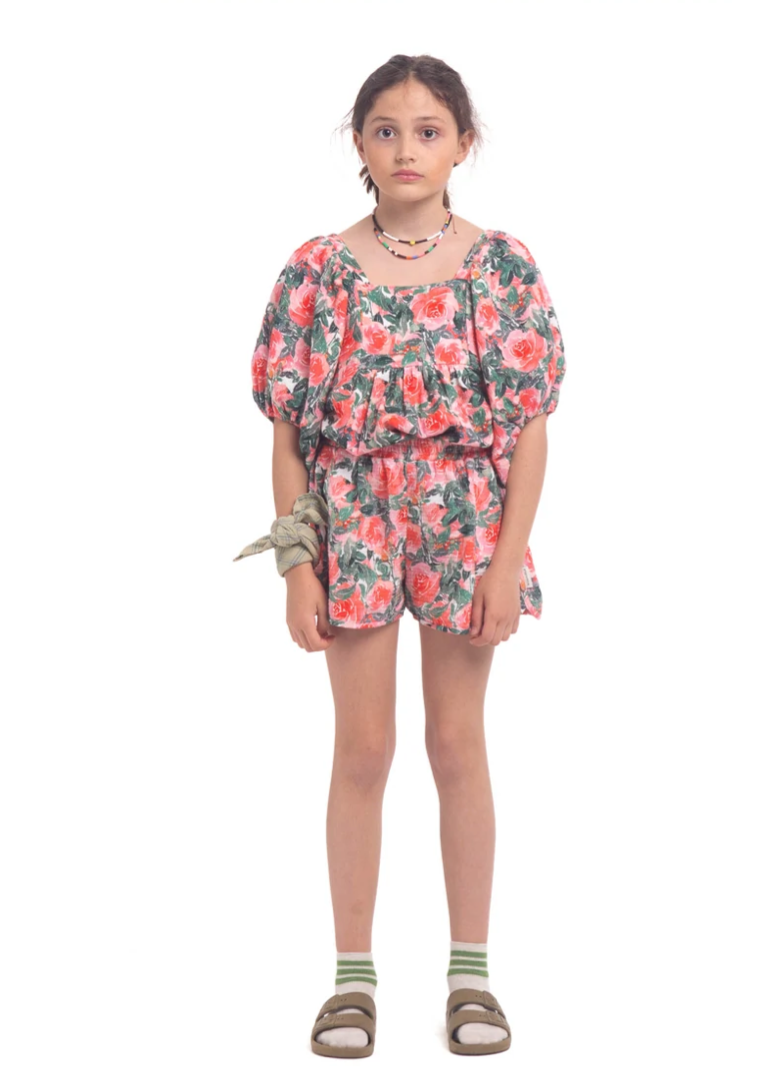 Top W/Ballon Sleeves Big Flowers - Girls بلوزة