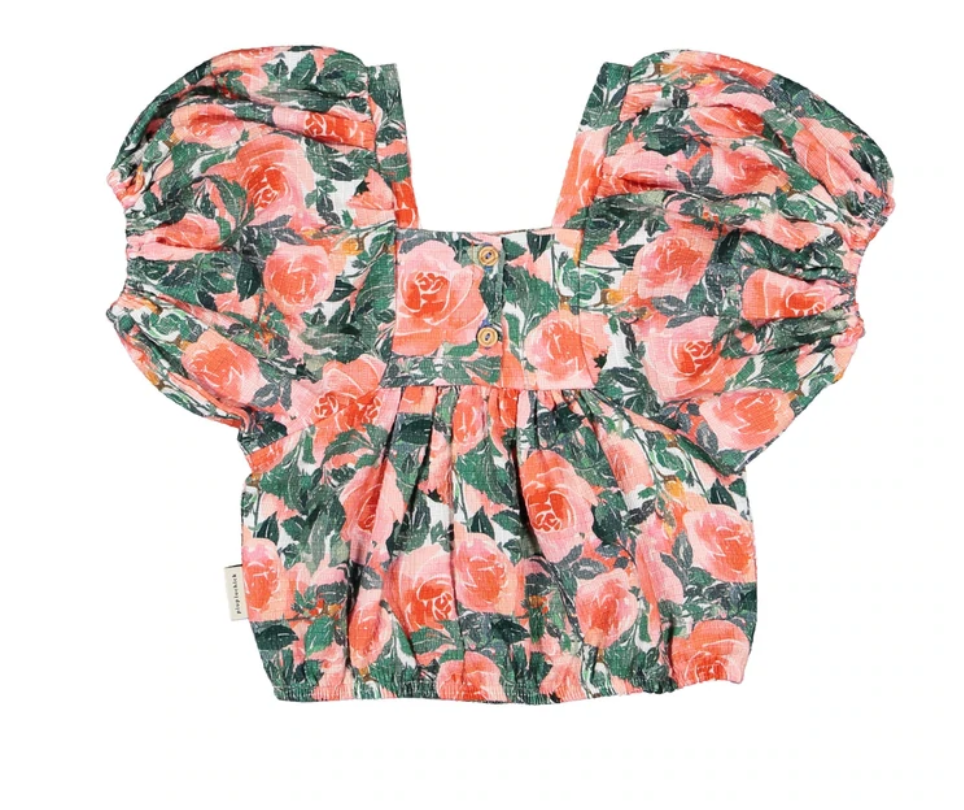 Top W/Ballon Sleeves Big Flowers - Girls بلوزة