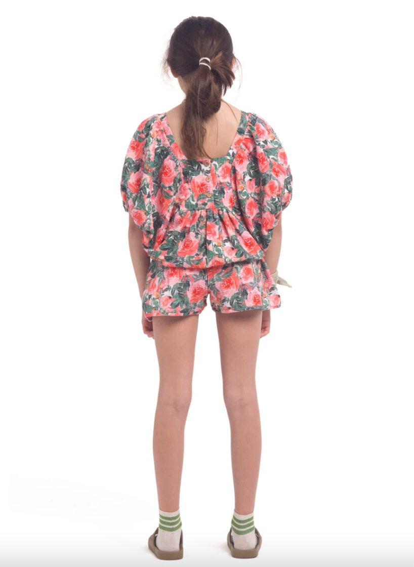 Top W/Ballon Sleeves Big Flowers - Girls بلوزة