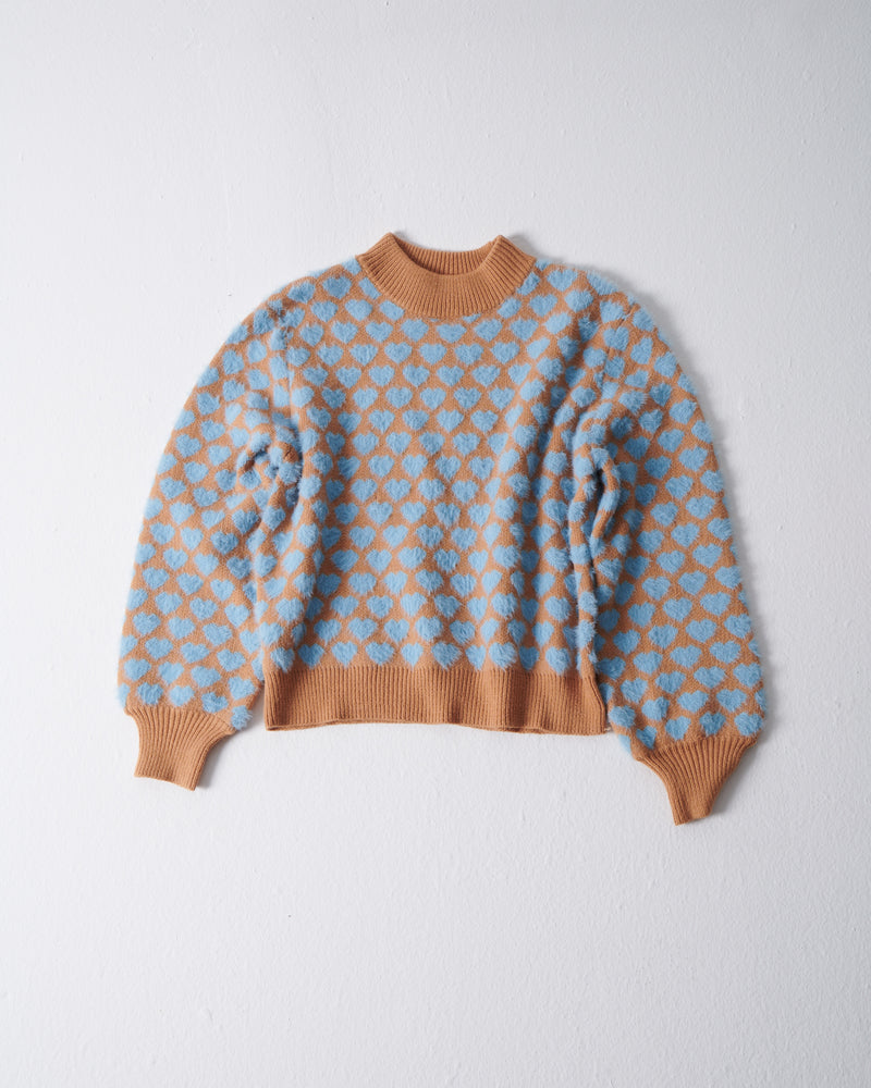 Sweater Knit Heart Camel/Baby Blue - سترة رياضية