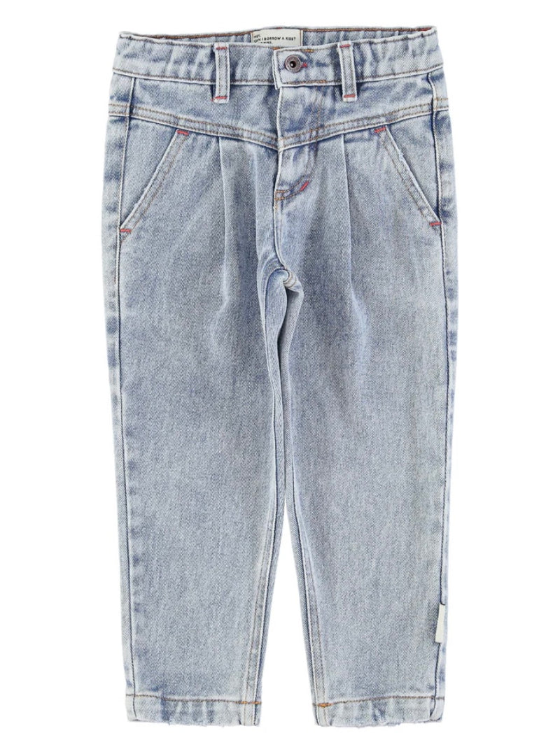 Mom Fit Trousers Washed Blue Denim | سروال
