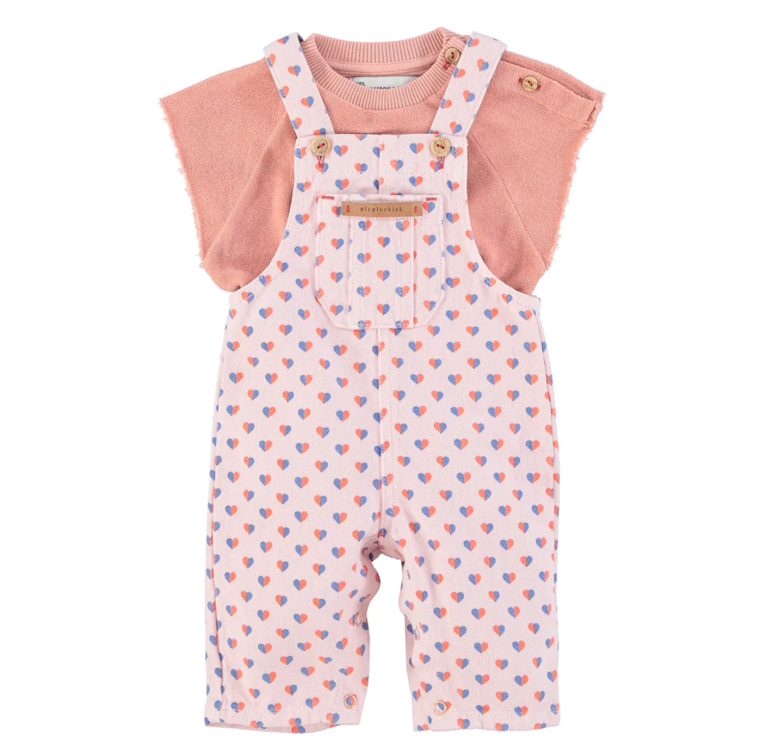Baby Dungarees W/ Hearts Allover Print | جمبسوت