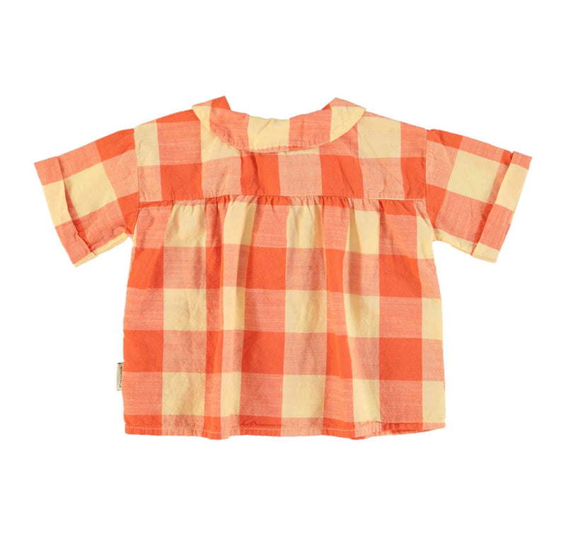Girls Peter Pan Collar Shirt Yellow/ Red Checkered | قميص