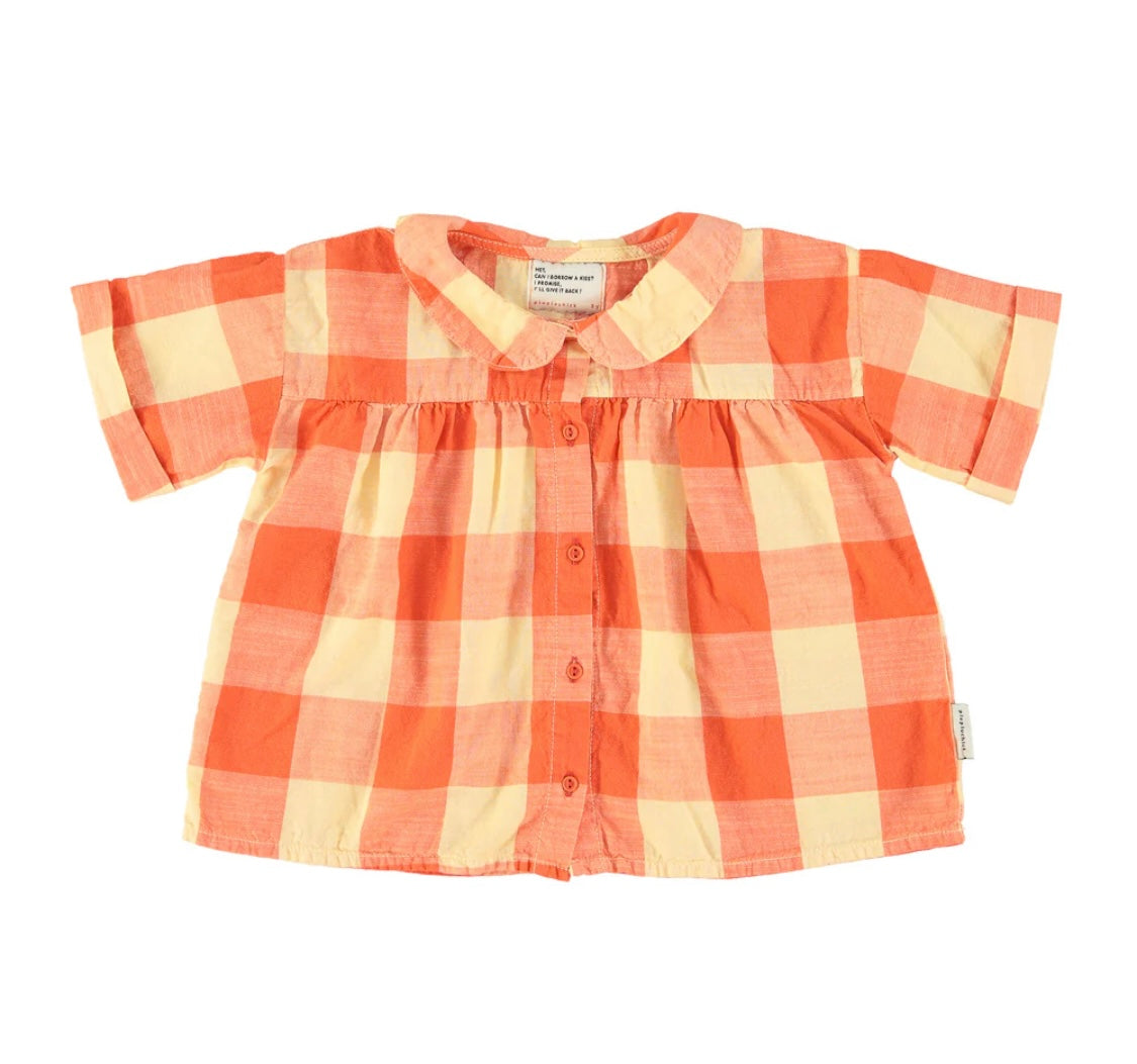Girls Peter Pan Collar Shirt Yellow/ Red Checkered | قميص