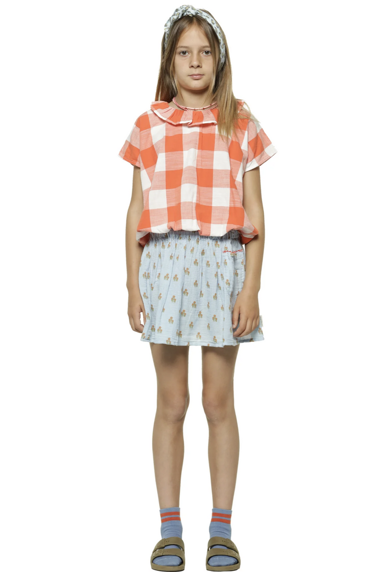 Girls Sleeveless Blouse W/ Collar Red & White Checkered | قميص