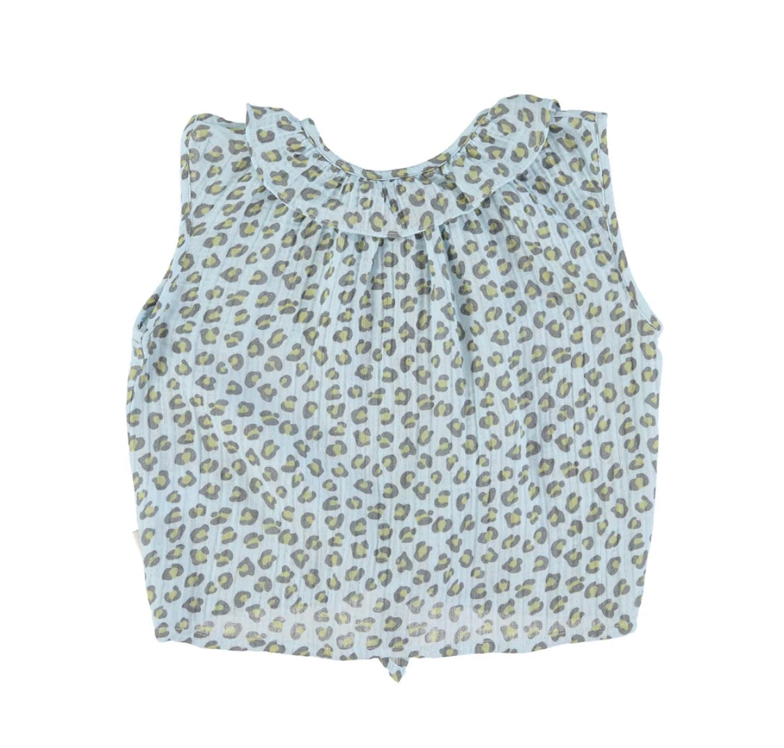 Sleeveless Blouse Light Blue W/ Animal Print | قميص