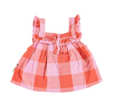 Girls Sleeveless Blouse Lilac/ Red Checkered | قميص