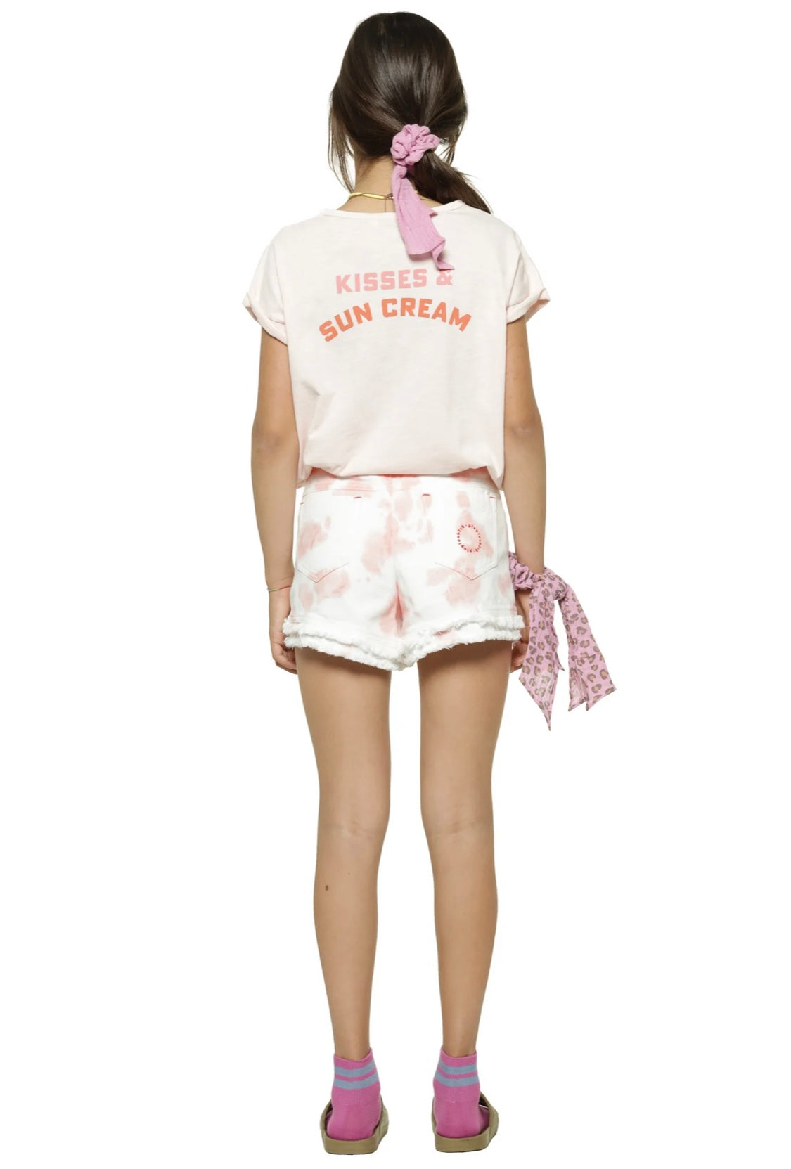 Girls Shorts W/ Fringes Pink Tie Dye | سروال قصير