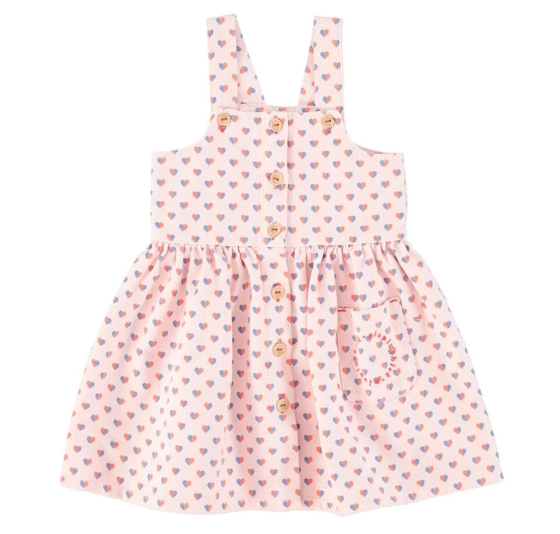Girls Short Dress Light Pink W/ Hearts Allover Print | فستان