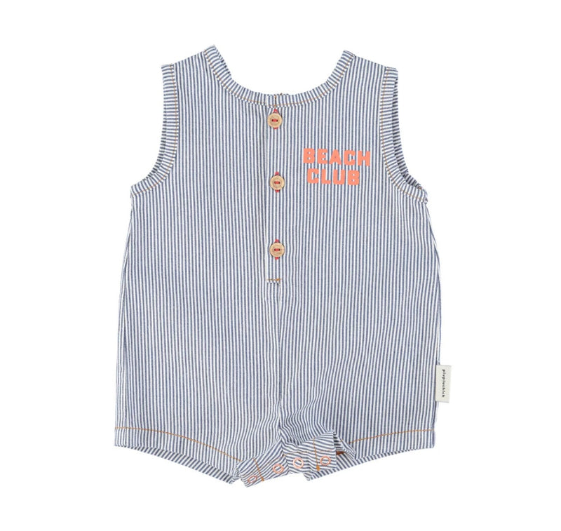 Baby Short Jumpsuit Navy Stripes W/ Print | جمبسوت