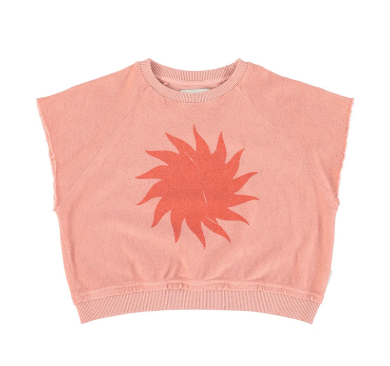 Sleeveless Sweatshirt Light Pint W/ Red Sun Print | سترة رياضية