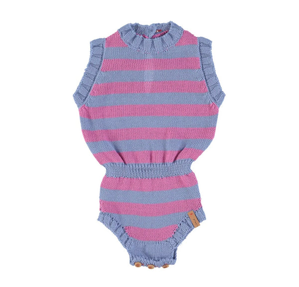 Baby Knitted Playsuit Blue & Fuchsia | بلوزة ضيقة