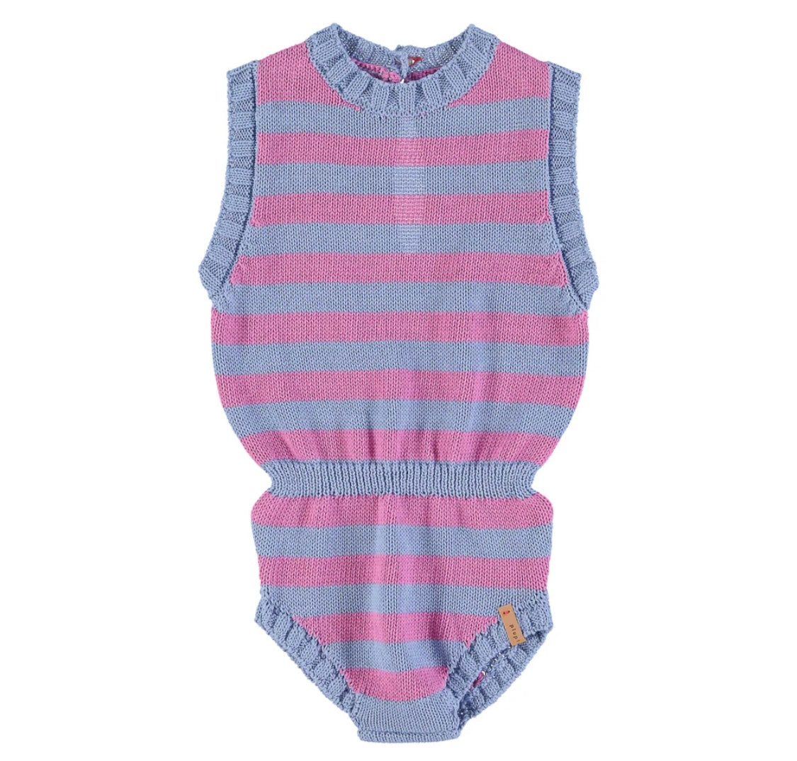 Girls Knitted Playsuit Blue & Fuchsia | بلوزة ضيقة