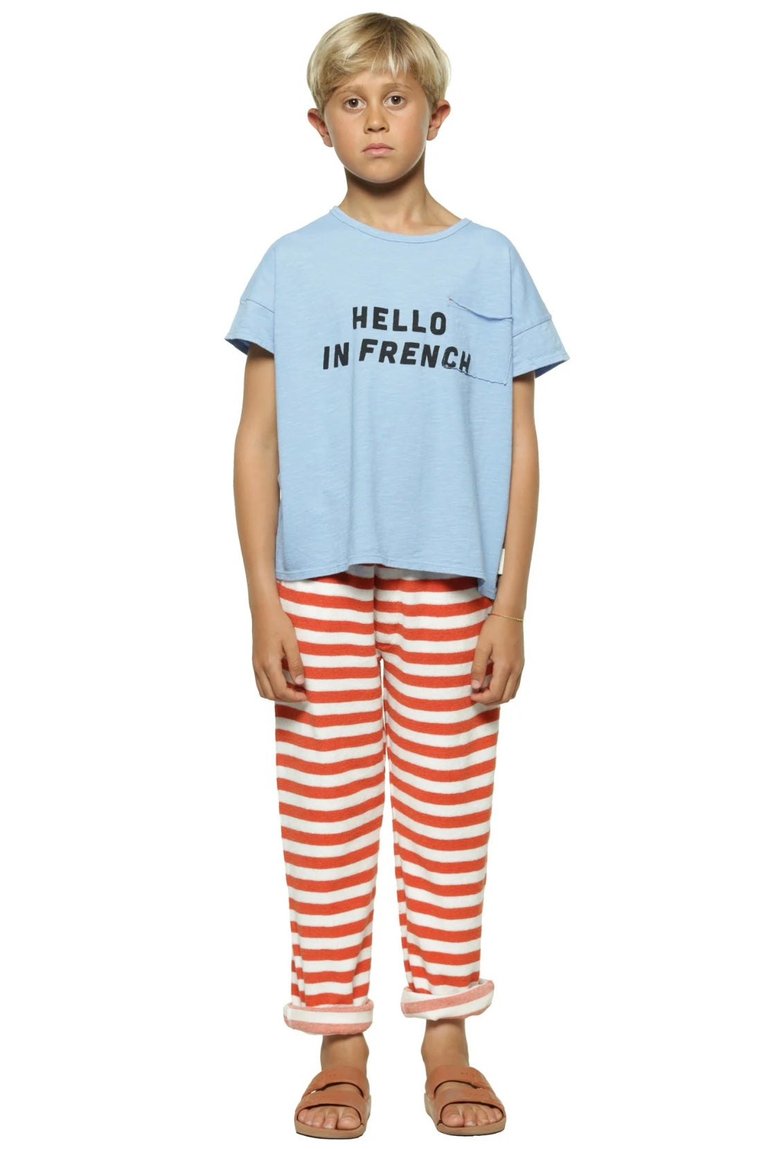 T-Shirt Blue W/ Hello in French Print | بلوزة