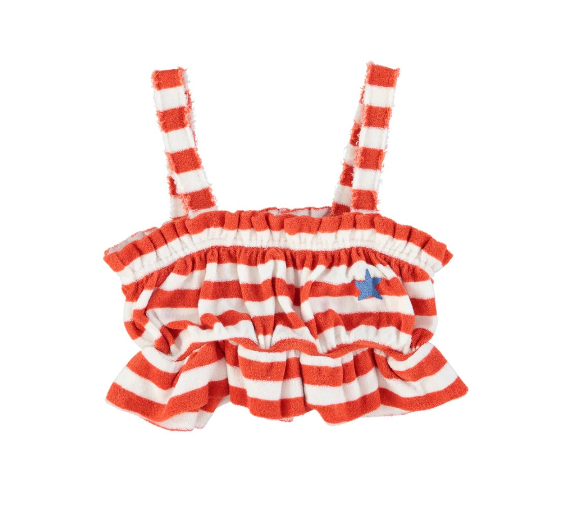 Girls Top Red & Ecru Stripes | بلوزة