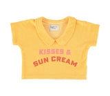 Girls T-Shirt W/ Collar | Yellow W/ Lips Print | بلوزة