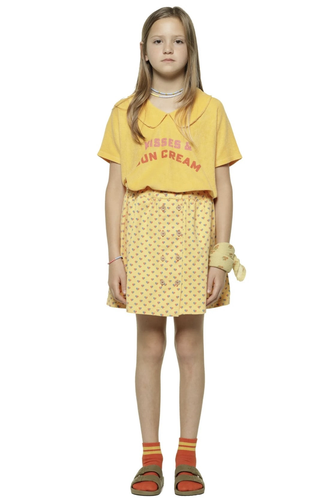 Girls T-Shirt W/ Collar | Yellow W/ Lips Print | بلوزة