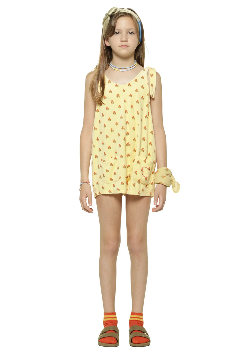 Girls Short Jumpsuit Light Yellow W/ Flowers Allover | جمبسوت