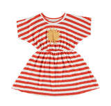 Girls Short Dress Red & Ecru Stripes | فستان